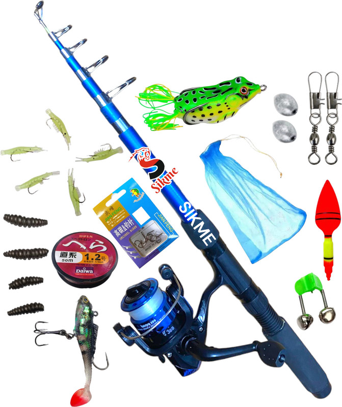 Sikme Ultimate Angler's Arsenal: 7ft (210cm) Fishing Rod and Reel Combo Sett Blue Fishing Rod(210 cm, 0.21 kg, Blue)