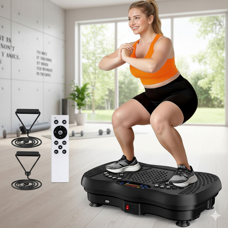FitXcel Vibration Plate Exercise Machine Full Body Workout with Bands & Remote Control Balance Disc Fitness Balance Board(Black)