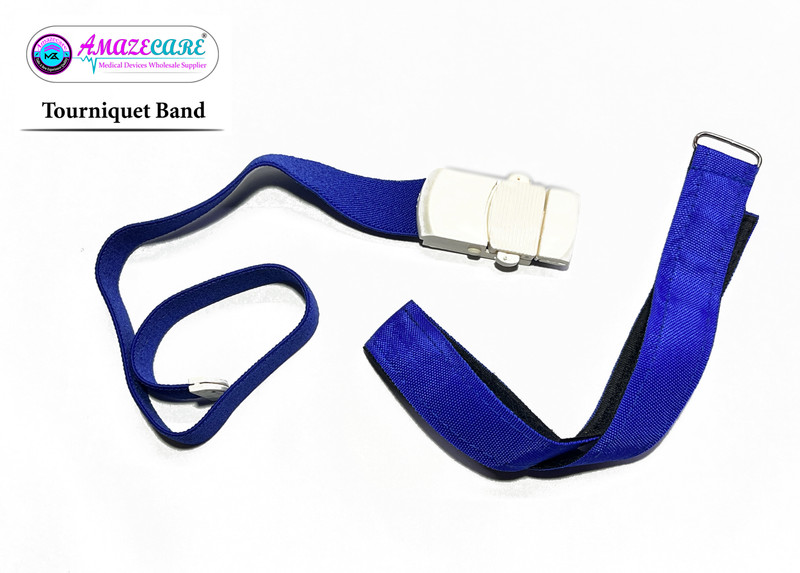 AMAZECARE Tourniquet Belt for Blood Collection with Metal Ring And Velcro Hook Loop Resistance Band(Blue, Pack of 2)