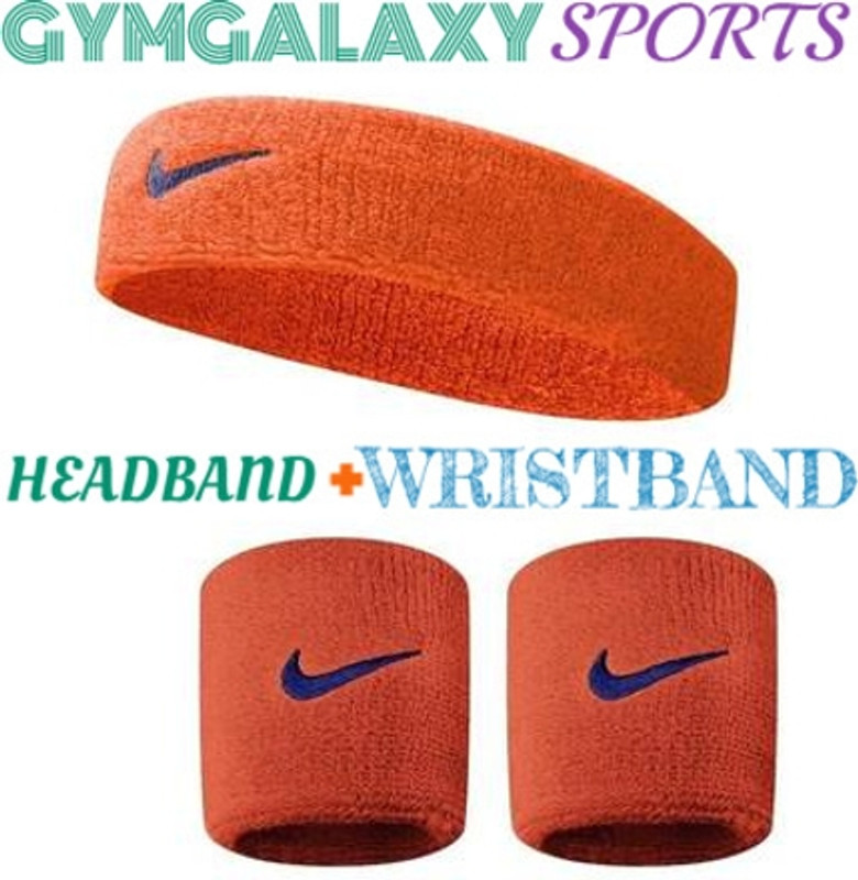 GYMGALAXY Gym Wristband & Headband Combo for Men and Women - Sports Wristband & Headband Fitness Band(Orange, Pack of 3)