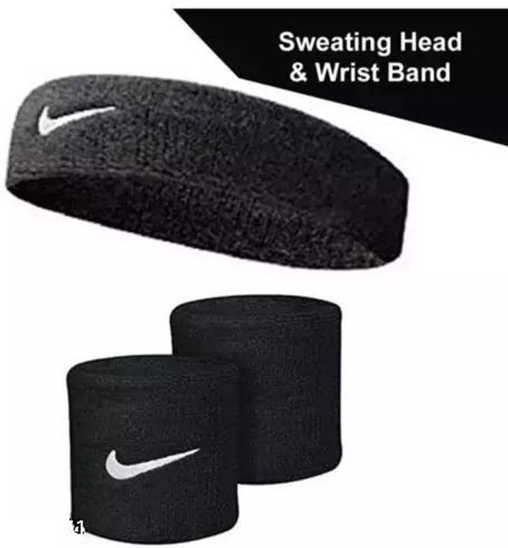 GYMGALAXY Sports Sweatband Headband & Wristband | Stretch, Soft, Sweat-Absorbing Cotton Fitness Band(Black, Pack of 1)