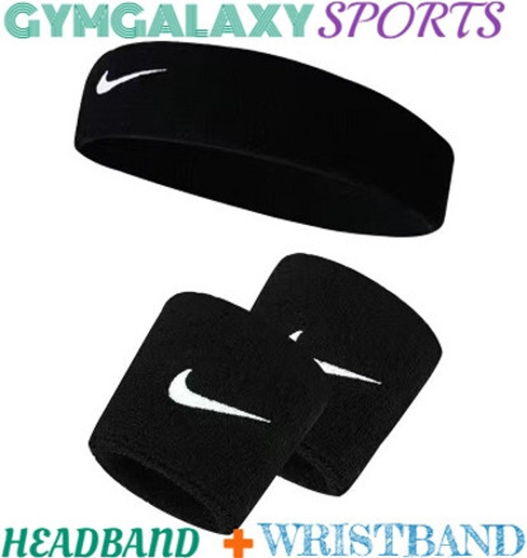 GYMGALAXY Gym Wristband & Headband Combo for Men and Women - Sports Wristband & Headband Fitness Band(Black, Pack of 3)