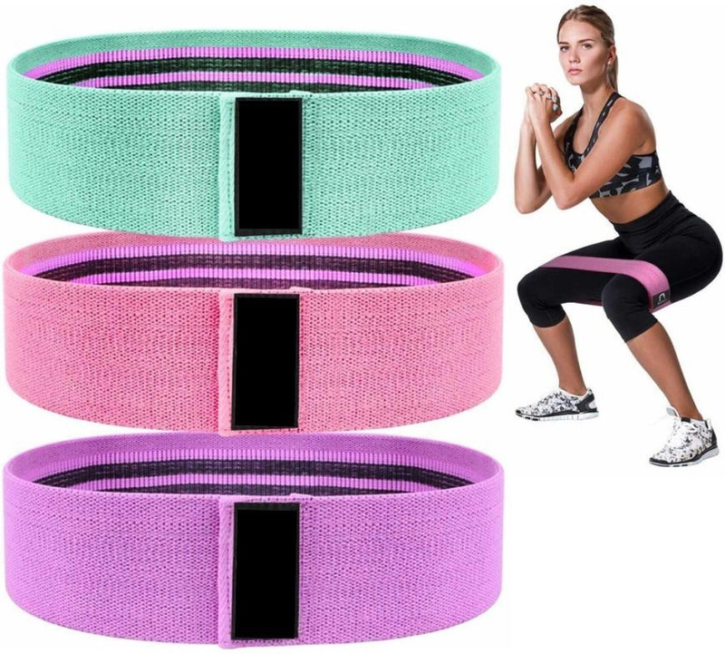 FlexForce Non-Slip Cotton-Blended Fabric| Hip Loop Bands for Legs| (Multicolor) Fitness Band(Multicolor, Pack of 3)