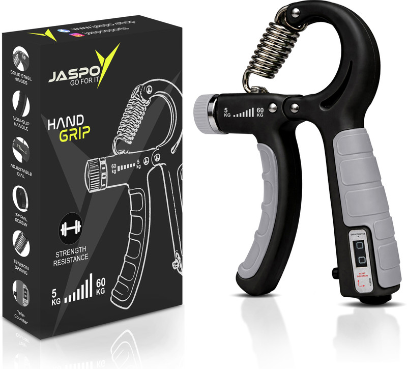 Jaspo Power Clench Hand Gripper with Counter – Wrist, Finger & Forearm Trainer Hand Grip/Fitness Grip(Black, Grey)