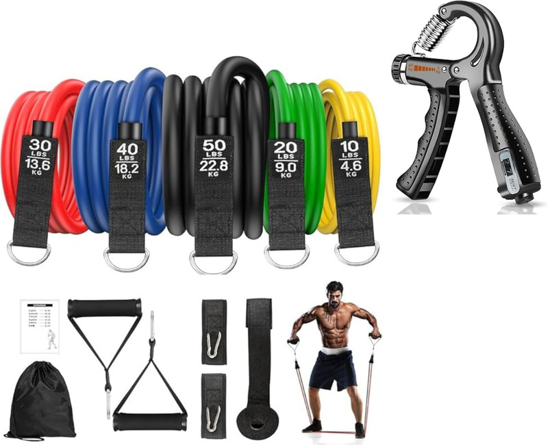 FitHead Resistance Bands Set for Exercise & Adjustable Strengthener for Wrist & Forearm Hand Grip/Fitness Grip(Black, Multicolor)