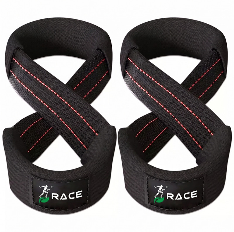 RACE Figure 8 Weight Lifting Strap for Deadlift, Powerlifting & Cross Training Wrist Support(Black)