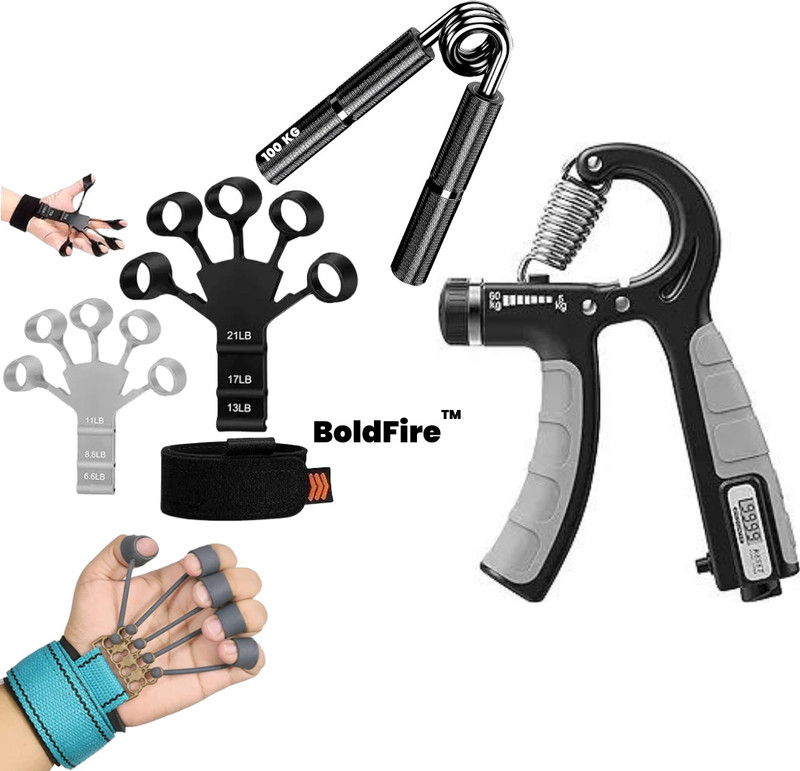 BoldFire Counter Hand Grip With Finger Exerciser And Metal Hand Grip 100kg (Pack of 4) Hand Grip/Fitness Grip(Multicolor)