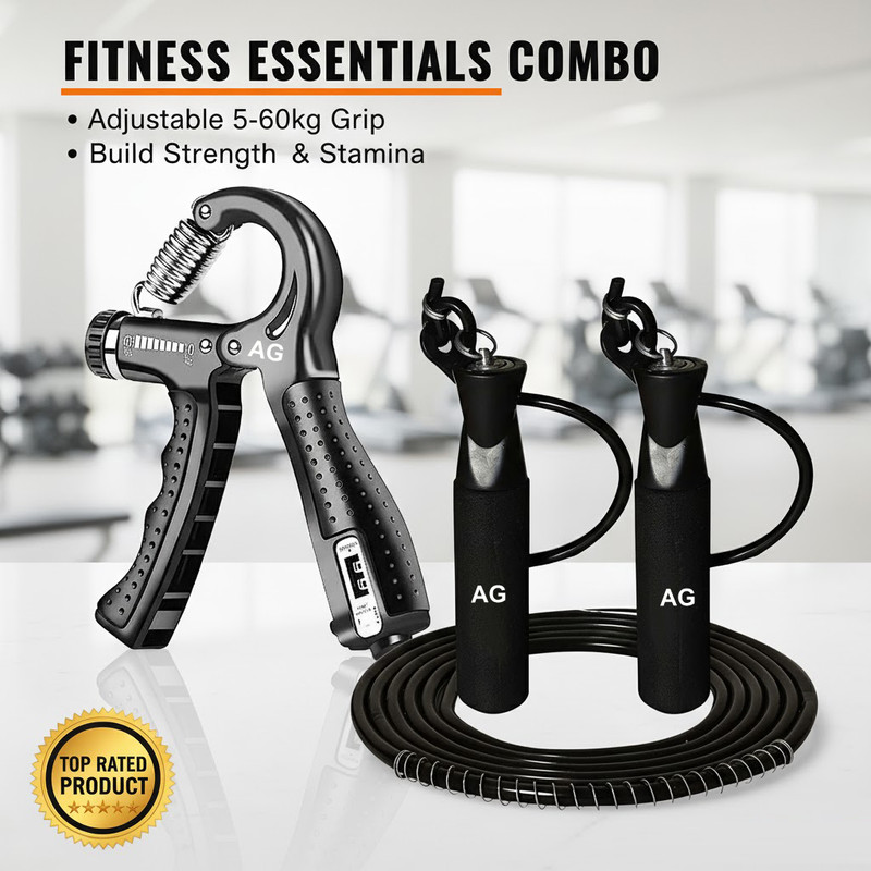 A G Enterprises Adjustable Hand Grip with Counter & Pro Speed Skipping Rope for Workout Hand Grip/Fitness Grip(Black)