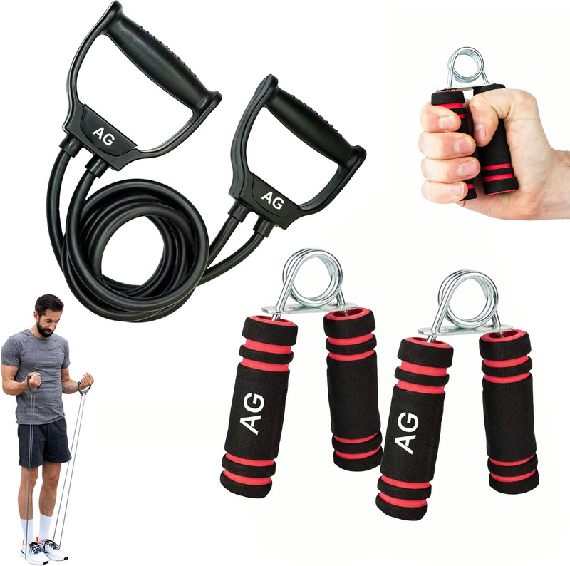 A G Enterprises AG Home Workout Kit: Resistance Tube + Pair of Foam Hand Grippers Hand Grip/Fitness Grip(Multicolor)