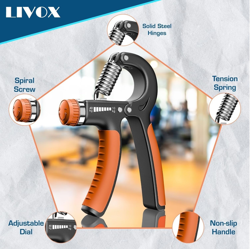 LIVOX Adjustable Hand Grip|(10KG - 40KG) | Hand Gripper for Home & Gym Workouts Hand Grip/Fitness Grip