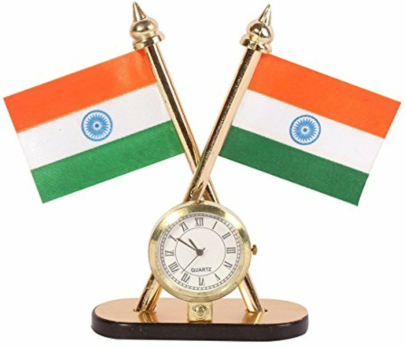 Nimeka Multipurpose Car Dashboard India Flag with Watch for Car Glossy Universal For Car Universal For Car Front Garnish