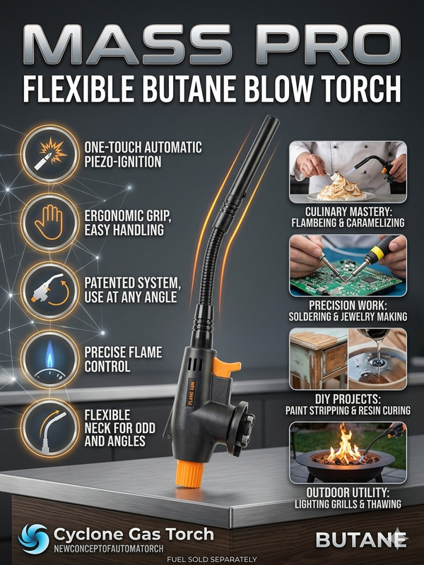 Mass Pro Flexible Auto Ignition Torch 360° Rotatable Multipurpose DIY & Soldering Torch Flambe Torch