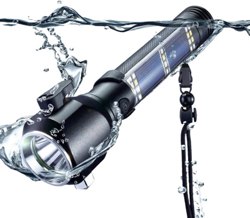Keetoz Aluminium 7 Mode Rechargeable Solar LED Torch Flashlight, Power Bank Flambe Torch