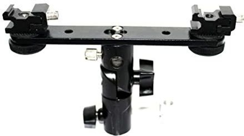 MILLETS E Type Adjustable Double Flash Bracket Dual Hot Shoe Speedlight Umbrella Holder Flash Shoe Adapter