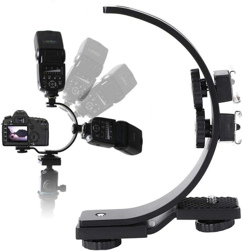 MILLETS Adjustable Camera Flash Bracket with Dual Hot Shoe Mount, Flash Shoe Adapter