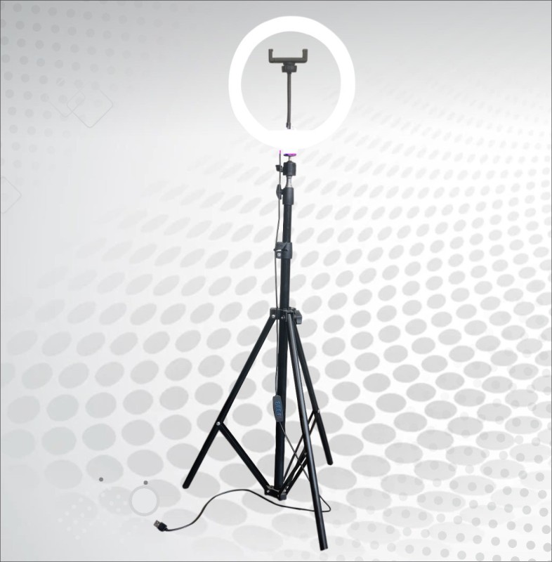 SHINEON 10" Big LED Selfie Light with Tripod Stand 7 Feet with 3 light modes Falsh Ring Flash(White, Black)
