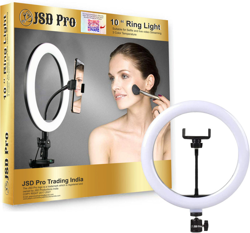 JSD PRO - Smartphone Compatible - 3 Colors Lighting Mode - 10 Inches LED Ring Light/ Flash(White)