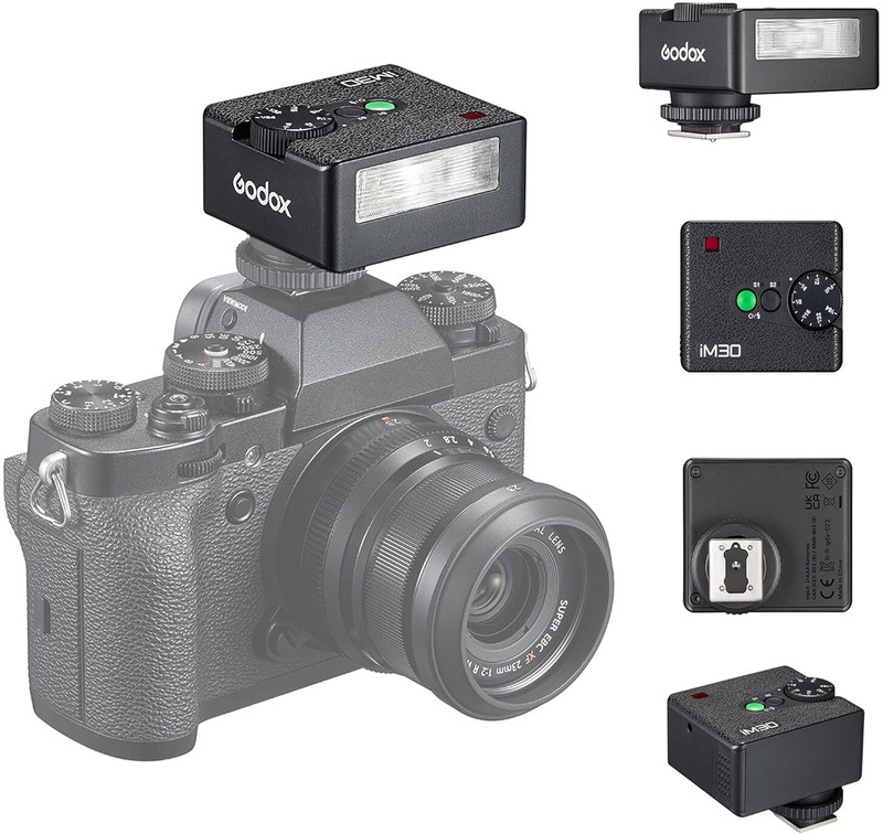 GODOX iM30 Mini Camera iFlash, Speedlite,GN15 with 13 Levels CCT 6500K±200K with S1/S2 Flash(For Fuji, Canon, Nikon, Sony, Olympus Black)