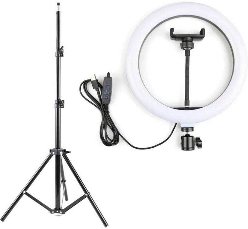 JUMPO Ring Light 10" With 7Feet Tripod Stand For Making Reels, Photography Ring Flash(Black)
