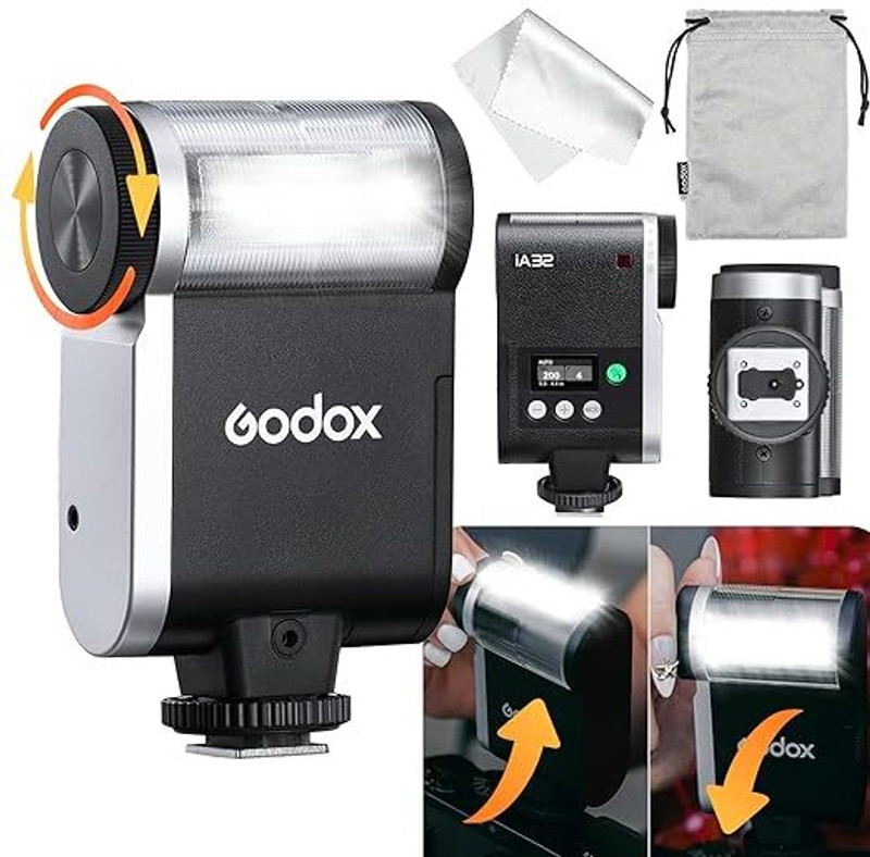 GODOX iA32 Mini Camera Flash - Adjustable, GN15 with 8 Levels 1/128-1/1, Universal Flash(For Nikon, Sony, Fuji, Olympus, Canon)