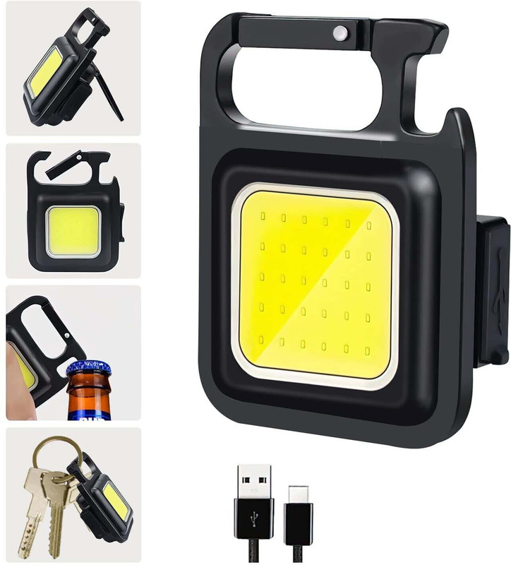 ZOKMOB Keychain Light LED Rechargeable Magnetic, Mini COB Emergency Halogen Flash(Black)