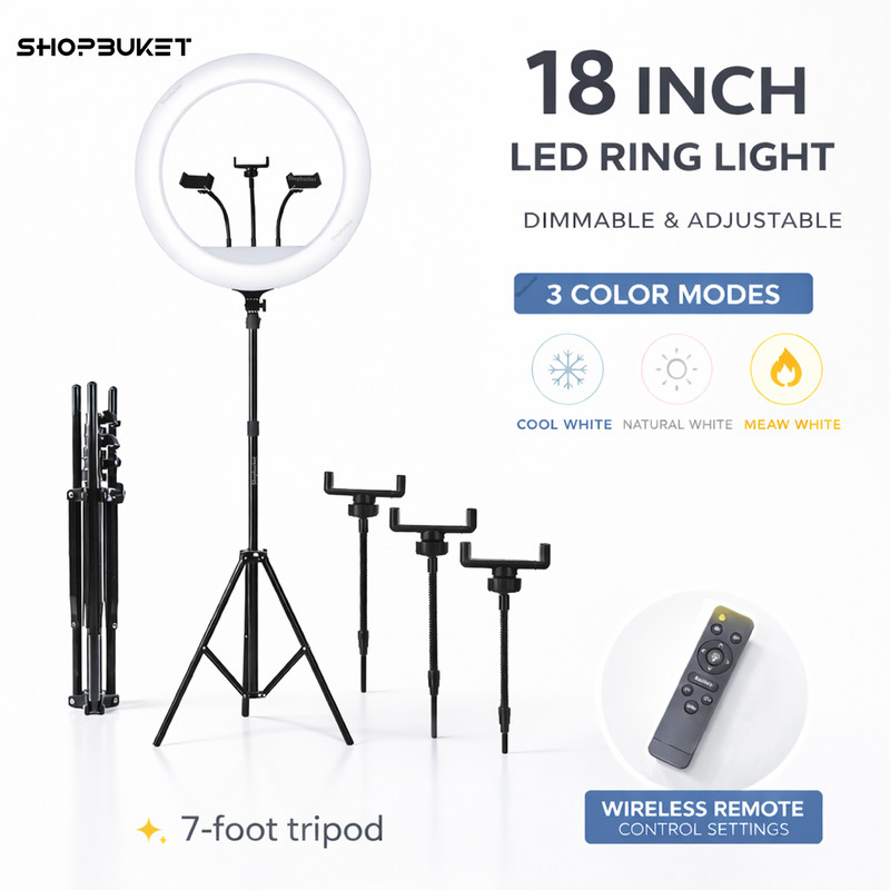 SB 18 Inch LED Ring Light Remote Control with 7 Ft Stand for Video, Reel, Youtube Ring Flash(White)