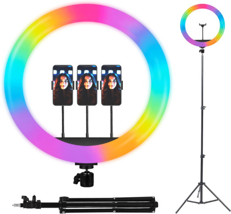 BESTFLY Metal tripod stand with 12" RGB ring light 10 brightness level Tripod, Tripod Kit, Tripod Ball Head, Monopod Kit(Multicolor, Supports Up to 2998 g)