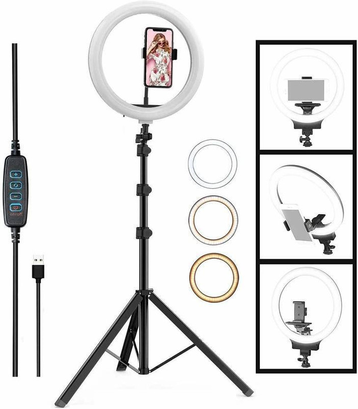MOTOFLY 10"Inch Led Ring Light with Tripod Stand For Tiktok Ring Flash(Golgen, White)