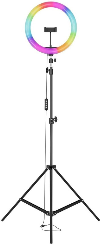 jinjon 7 Feet Long Tripod Stand (84 Inch) with 10" LED Ring Light for Video Shooting Ring Flash(Black)