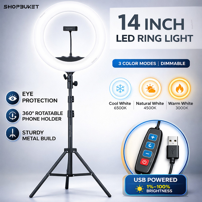 SB 14 Inch Ring Light with 7 Ft Stand 3 Mode for Content Creation Ring Flash(White)