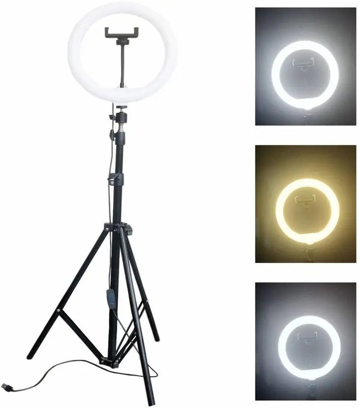 JAMMY ZONES Bright 10" Ring Light Set Extra Tall 7ft Tripod Stand for Content Creators J301 Ring Flash(Black, White)