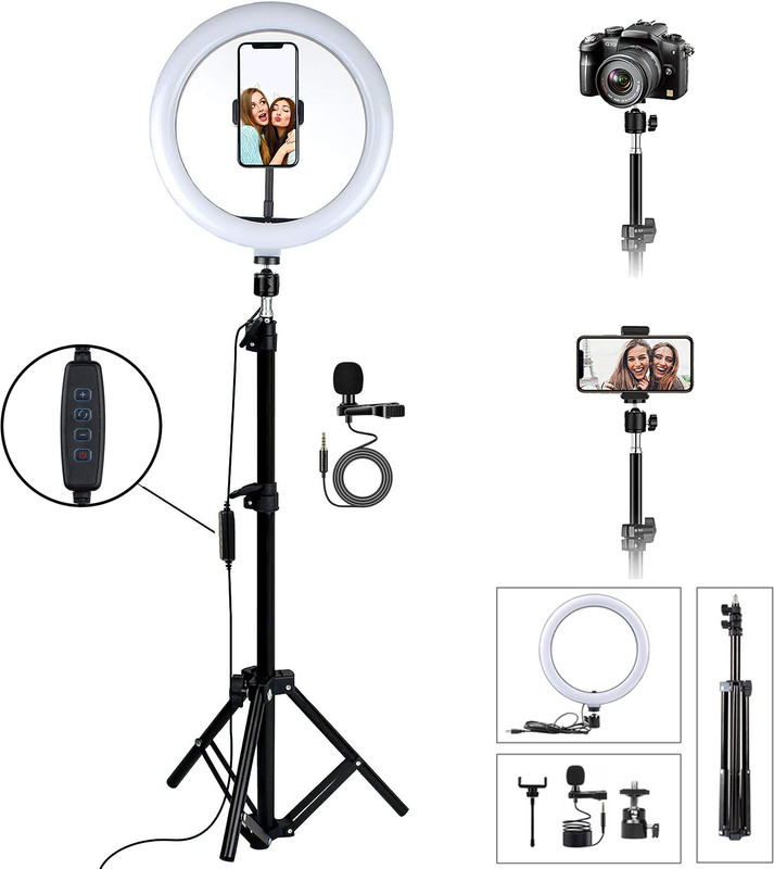 ROYAL SCOT GREY 10" LED Ring Light with 6.9 Feet Metal Tripod & 3.5mm Metal Collar Microphone Ring Flash(White, Black)