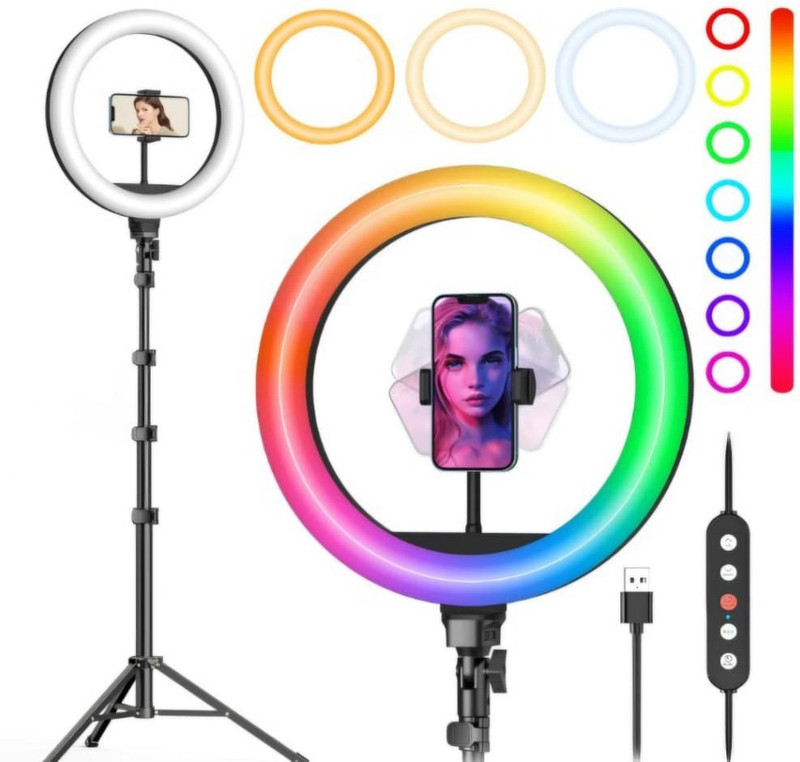 BESTFLY 6.9" feet Metal strong mobile phone tripod + 10" RGB RING LIGHT /camera stand Tripod, Tripod Kit(BLACK & WHITE, Supports Up to 1999 g)