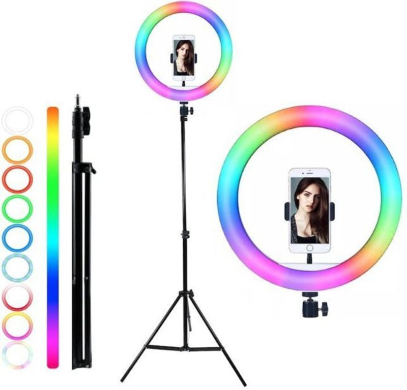 SHUDAUSHI Portable 7FT" Rgb Ring Light Mobile Clip Holder for All Mobiles & Camera. Tripod Ball Head, Tripod Kit(BLACK & WHITE, Supports Up to 2000 g)
