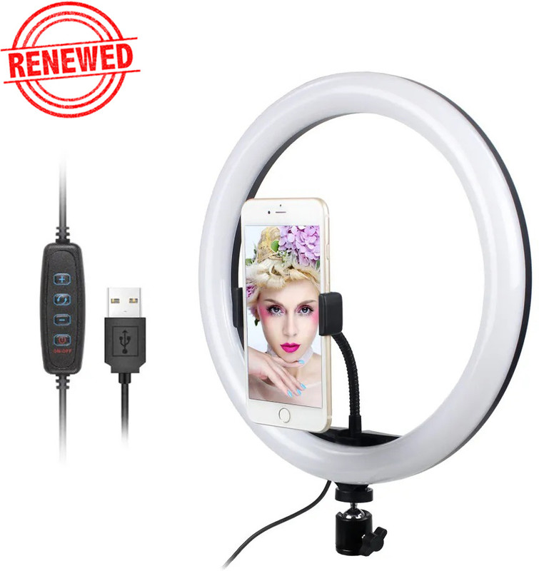 BROLAVIYA LED 10 Ring Light, 3 Level Brightness Dimmable with 360 Knob,Mobile Bracket Ring Flash(White)