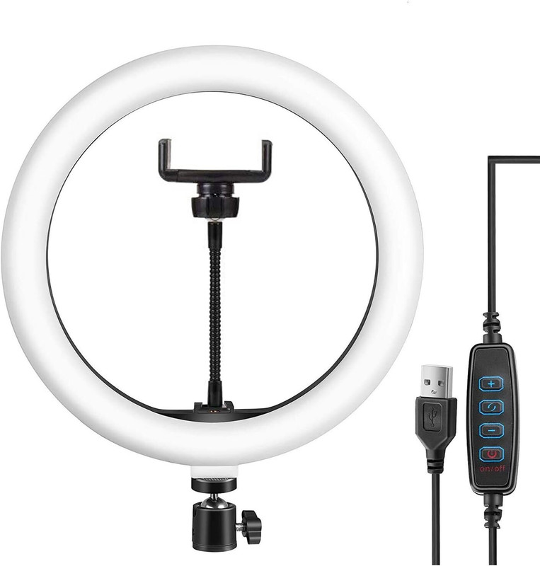 SA Enterprises 10 Inch LED Ring Light with Mobile Holder USB Dimmable 3 Mode Ring Flash(White)