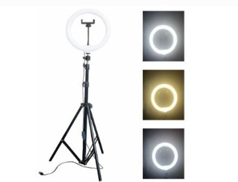 BONTECH 10"RING LIGHT 7"FT Tripod Stand For Phone And Camera Adjustable Aluminium Alloy Tripod(WHITE & BLACK, Supports Up to 5000 g)