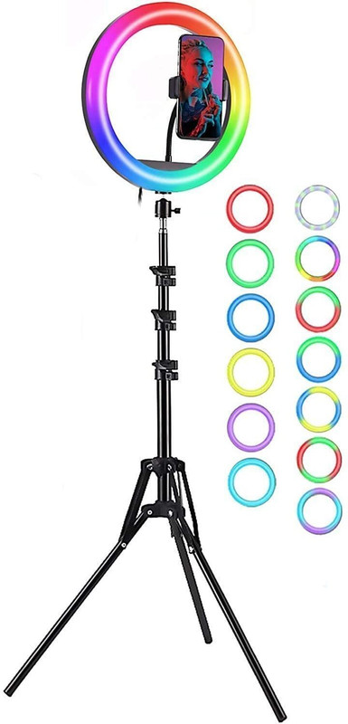 Equipagecart Ring Light - LED 12 inch RGB Ring Light with Tripod Stand & Phone Holder for Live Streaming & YouTube Video, Dimmable Desk Makeup Ring Light Ring Flash Ring Flash(Black)
