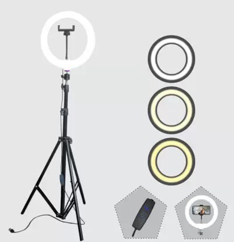 TECHMAZE 10"LED RingLight with 7Ft Tripod Stand Combo for Video Shooting PhotoShoot T25 Ring Flash(Black, White)