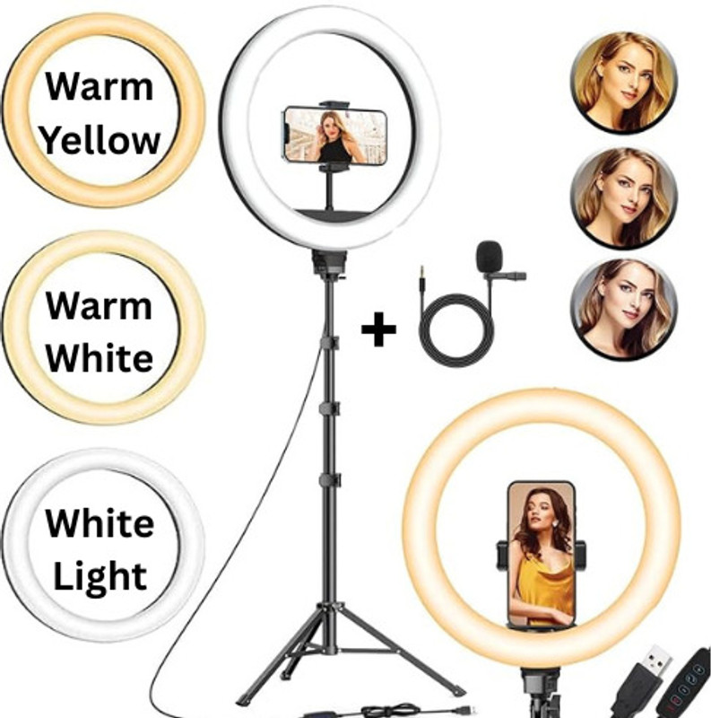 BasX 14Inch LED Ring Light with 7ft Tripod Stand, Mobile Holder & Microphone Ring Flash(Black)