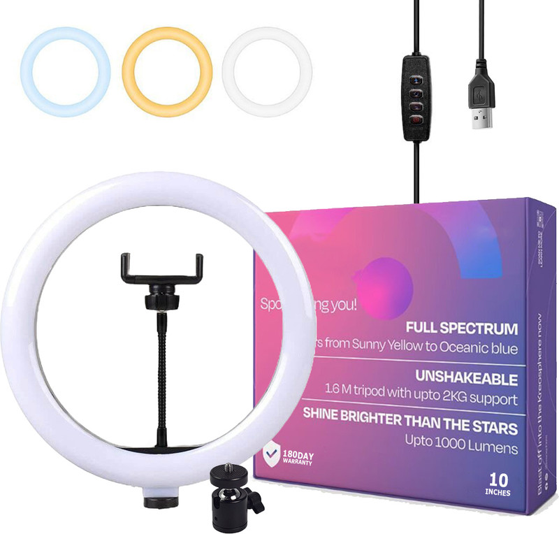 JPRO 10 inch 3 Mode with Adjustable Brightness USB Powered Ring Light Ring Flash(White, Warm, Mixed)