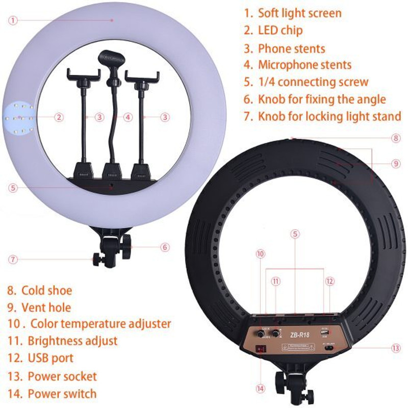 TECHGEAR RL-18 18 inch LED Ring Light Warm and Cold Light Conversion Ring Flash(Black)