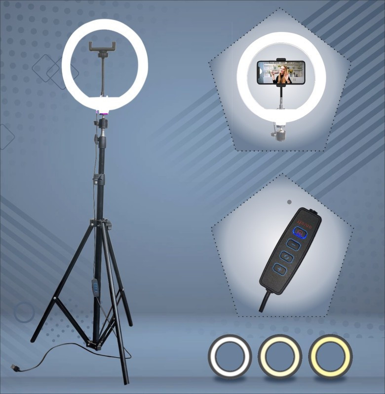 airtech 10“ LED ring light stand for making reels, youtube videos with Phone Holder Ring Flash(Black)