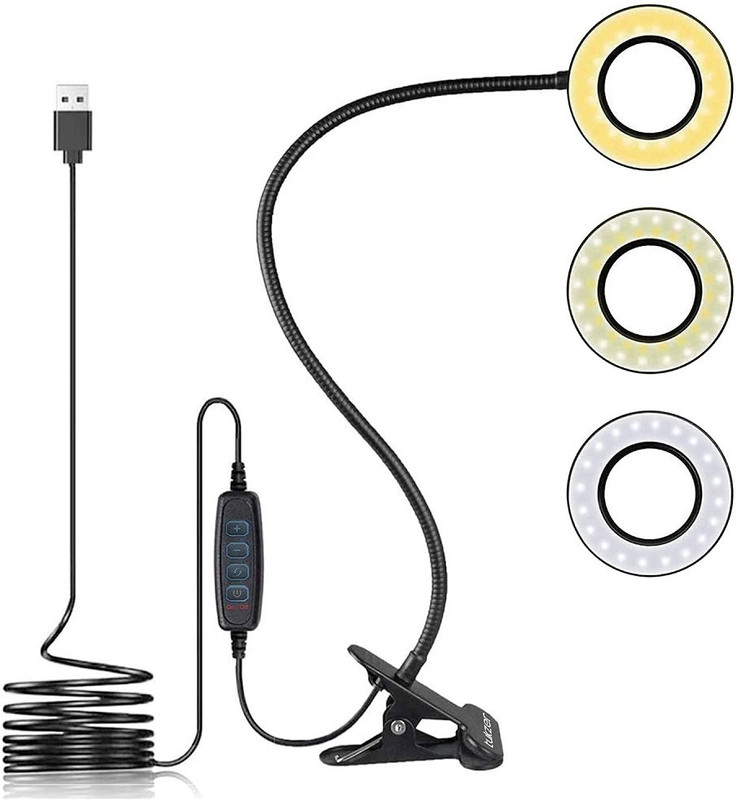 Glatoxi Selfie Ring Light with Phone Holder Flexible Arm Desk Mount Clamp Ring Flash(Black)