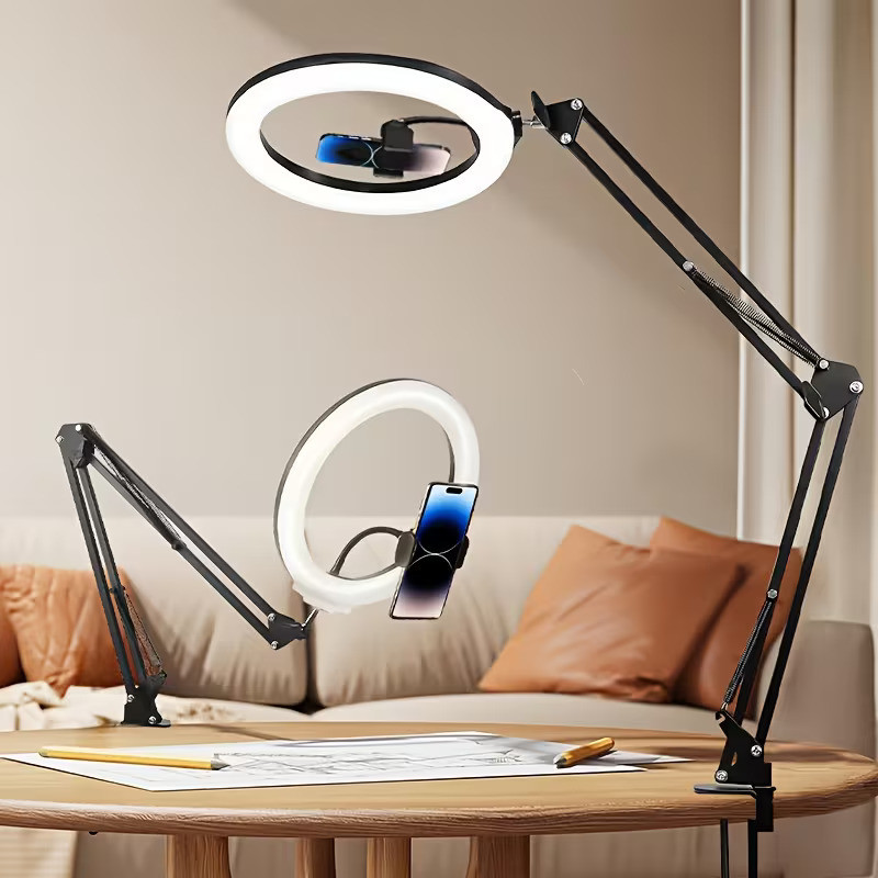 Deoxys 10" Ring Light with Tripod and Phone Holder, USB Ring Light for Desktop Ring Flash(Black)