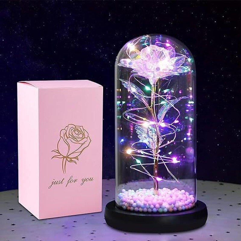 Rukmanivivah Plastic Preserved Flowers, Rose Gift Artificial Flower Light Up Rose, Night Lamp(10 cm, Multicolor)