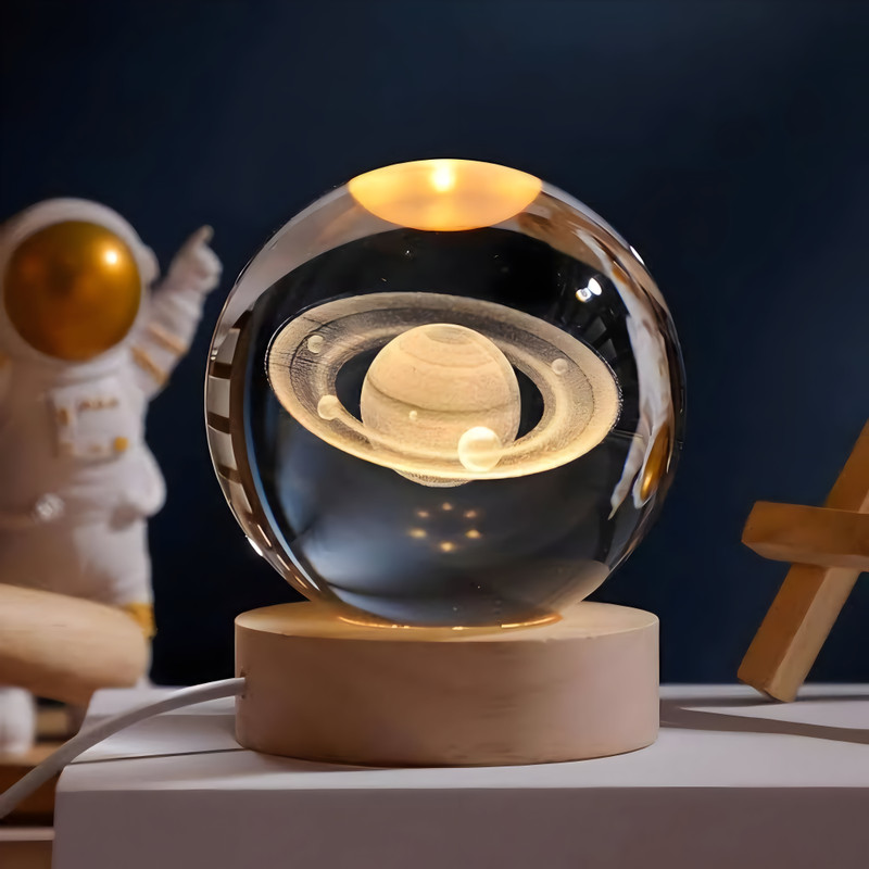 NAVDEVI 3d Saturn Crystal Ball Night LED Light Lamp Home Diwali Decoration Birthday Gift Night Lamp(6 cm, White)
