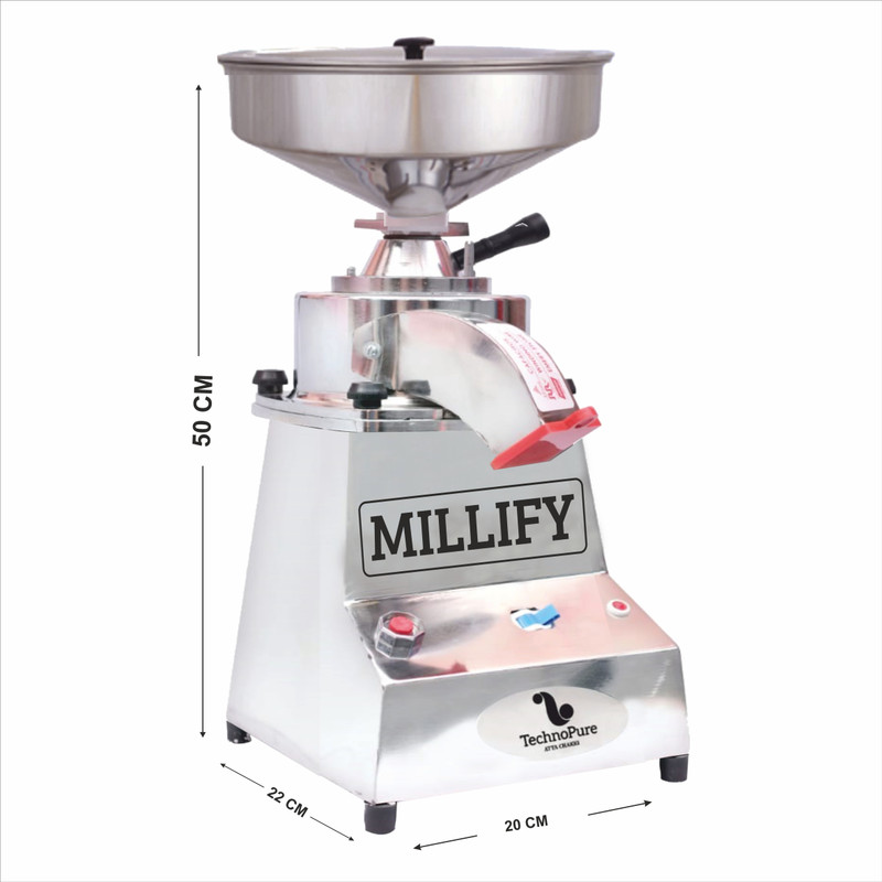 TechnoPure MILLIFY 500W Multi Grain Mill, Domestic Atta Chakki for Home, Heavy Duty Motor Mini Flour mill Gharghanti Stone Based Gharelu Atta Chakki, 5-10 Kg/Hour Flourmill