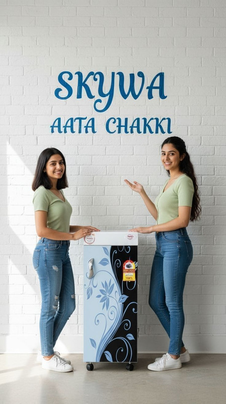 SKYWA Fully Automatic Domestic Flour Mill, Premium ISI Plywood Body with Inside Fully Stainless Steel, Aatta Maker, Atta chakki, Ghar Ghanti, Specially For Grains Grinding With Standard Premium Accessories. Regular_Design-01 Flourmill