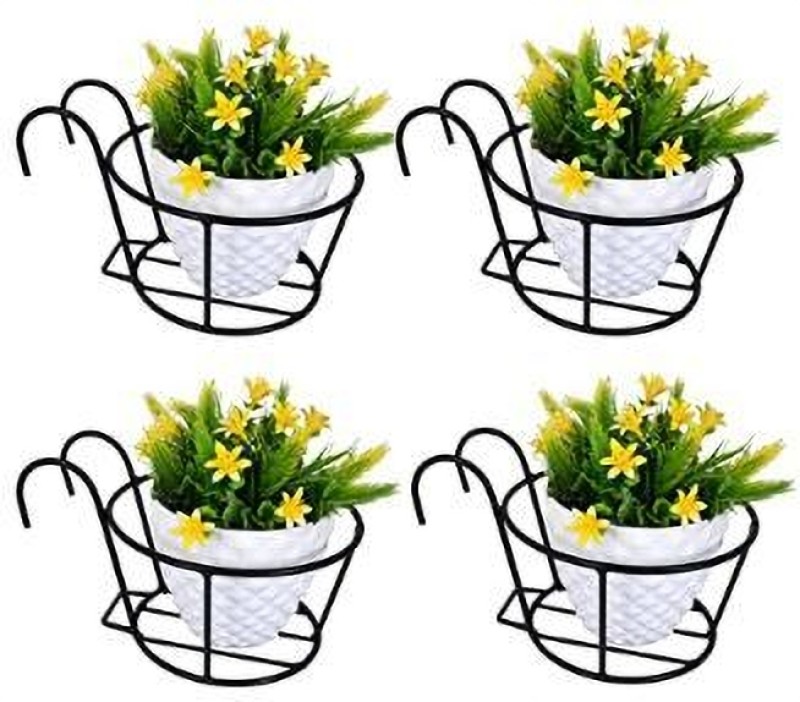 JNCRAFTS Planter Flower Pot Holder Basket Iron Container for Balcony,Garden,pot 4 Plant Container Set(Pack of 4, Metal)